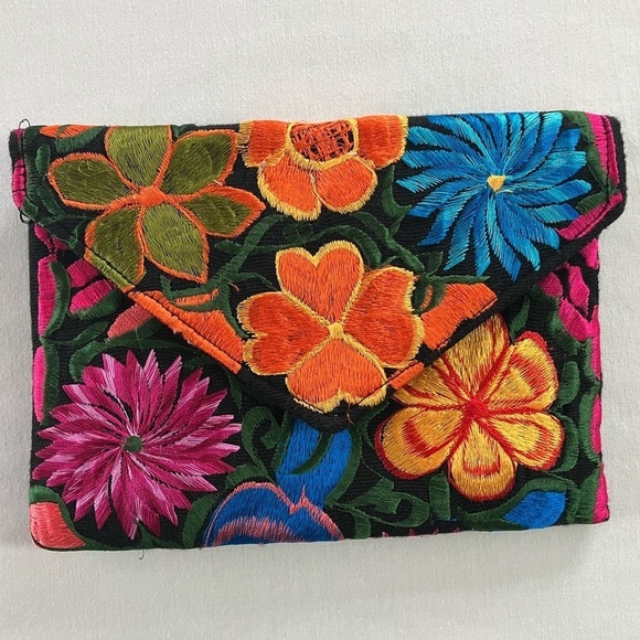 Embroidered Handmade Bohemian Convertible Crossbody Clutch Colourful Floral - Picture 3 of 17